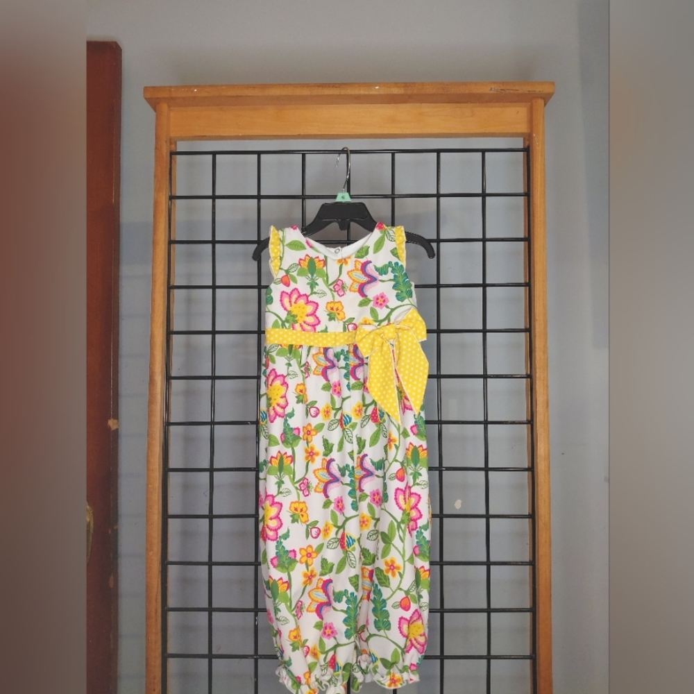 Lolly Wolly Doodle Floral Kids One Piece - White, Pink, Yellow, Green